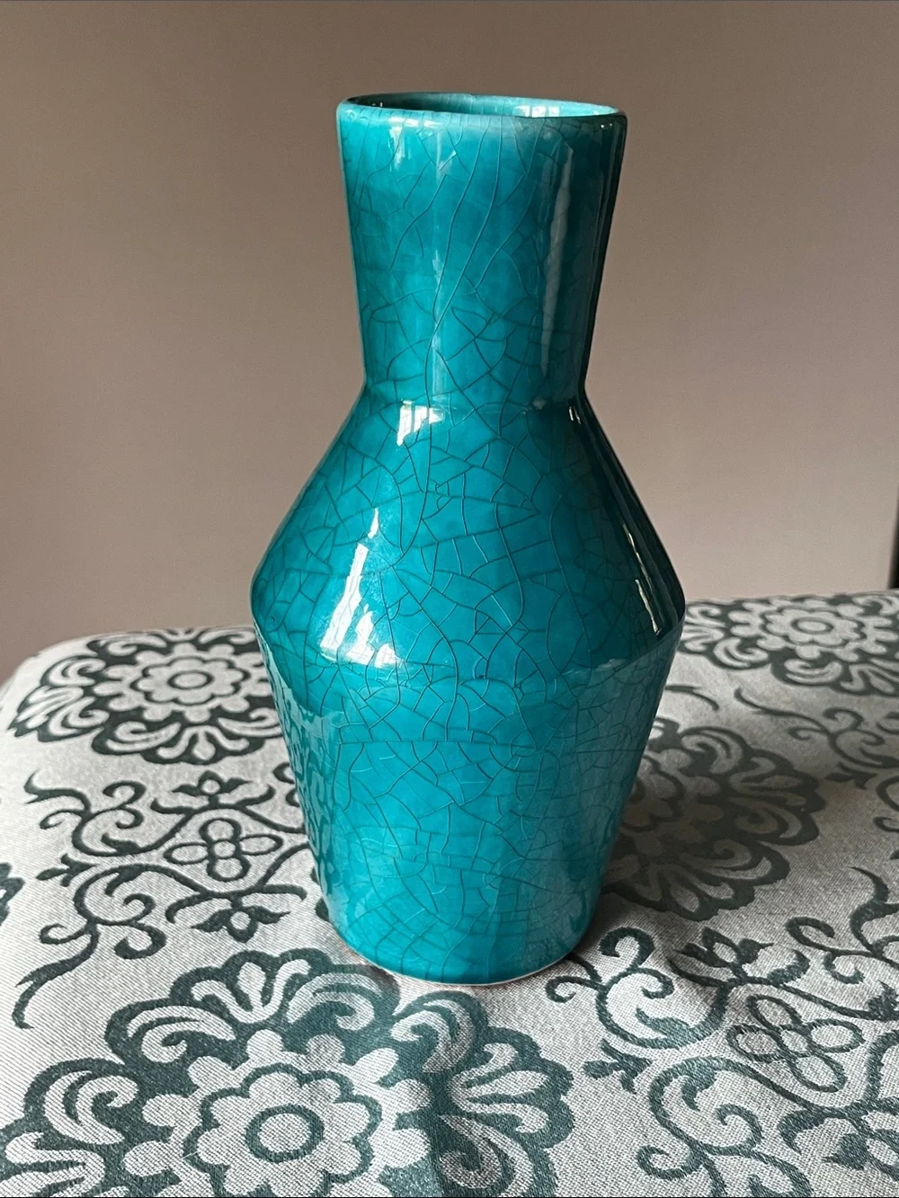 Crate&Barrel Mirea Teal vase with Gloss Crackle glazing NWT